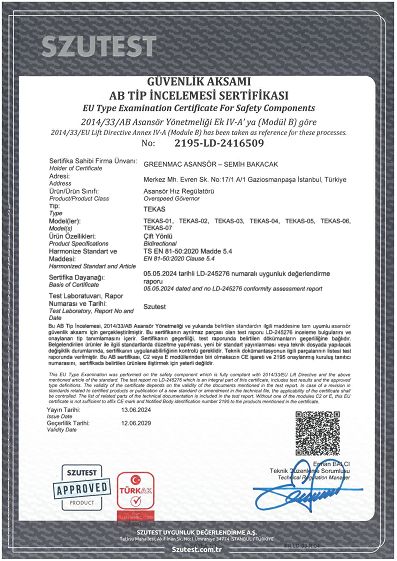 GREENMAC ASANSÖR HIZ REGÜLATÖRÜ TS EN 81 20_TS EN 81 50